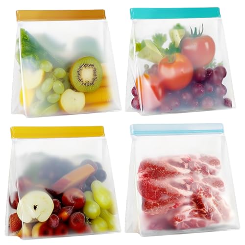 4 Pack Reusable Gallon Food Storage Bags - Leakproof, BPA-Free, Stand-Up Design - 9.6x8.6x3in