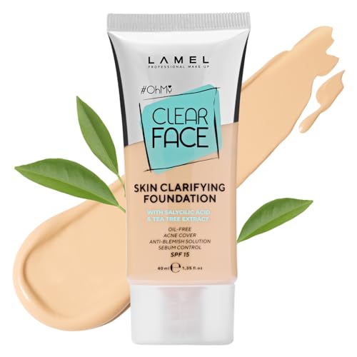 LAMEL OhMy Clear Face Foundation - Full Acne Coverage, Salicylic Acid, Oil-Free - 1.35 fl. oz