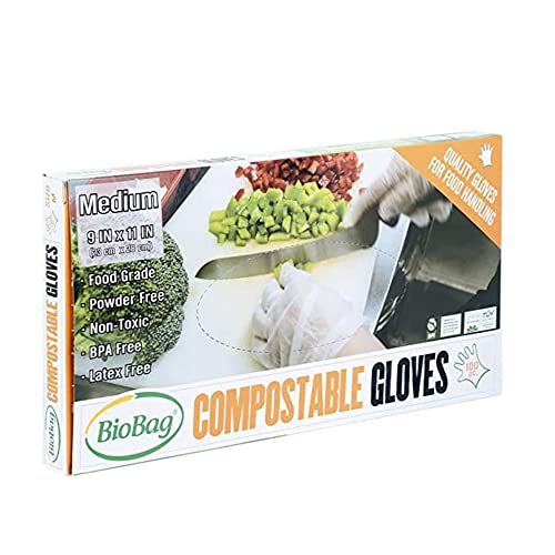 BioBag Compostable Disposable Gloves - Food Safe, Non-Toxic, Medium, 2,400-Count Case