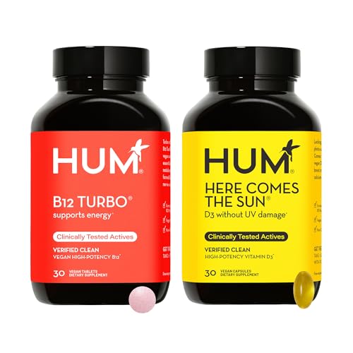 HUM Vitamin B12 & D3 Supplement - Boosts Energy & Immune Health, Vegan Softgels - 2000 IU