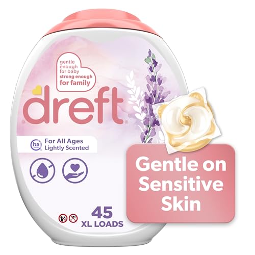 Dreft Laundry Detergent - 52% More Cleaning Power, Hypoallergenic, Light Lavender Scent - 45 Pacs