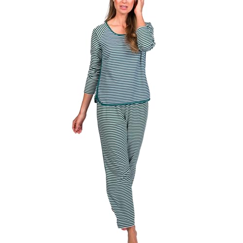 Red Land Cotton Luxe Knit Long Sleeve Set - Tailored Comfort, Ethically Made - Emerald Stripe, L