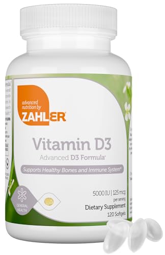 Zahler Advanced Vitamin D3 5000 IU Softgels - Immune & Bone Support, Vegetarian - 120 Count