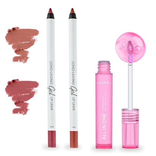 Lamel Glossy Lip Essentials Set - Hydrating Lip Oil & Precision Lip Liner, 3 Pcs Kit