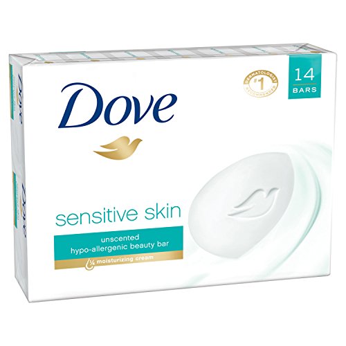 Dove Beauty Bar - Hypoallergenic Cleansing for Sensitive Skin, Unscented - 14 Bars, 4 oz Each