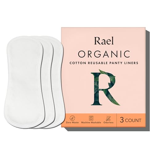 Rael Reusable Panty Liners - Organic Cotton, Hypoallergenic Comfort, Machine Washable - 3 Count