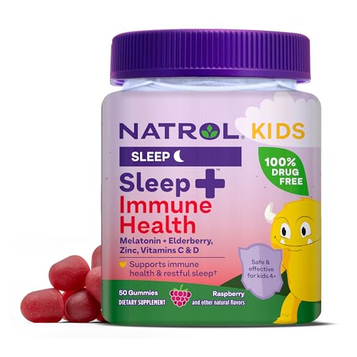 Natrol Kids Sleep+ Gummies - Melatonin, Zinc, Vitamin C & D, Elderberry, 50 Count