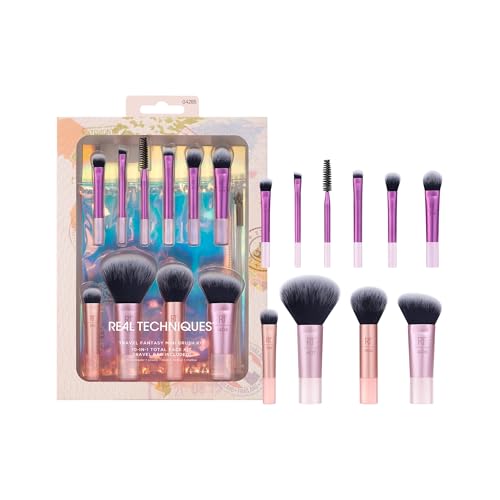Real Techniques Mini Makeup Brush Set - Travel Size, Cruelty-Free, Includes Makeup Bag - 11 Pieces