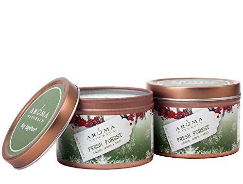 Aroma Naturals Soy Candle - Fresh Forest Essential Oils, Allergy Friendly - 2 x 2.8oz Tins