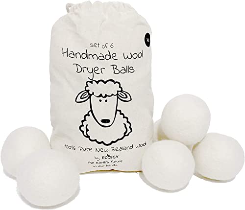 Ecoigy Wool Dryer Balls - 100% Pure New Zealand Wool, Reduces Wrinkles & Drying Time - 6-Pack