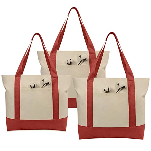 Simpli-Magic Canvas Tote Bag - Durable, Versatile Design, Top Zipper Closure - 3 Pack, 20"x15"x6"