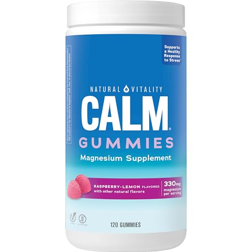 Natural Vitality CALM Magnesium Citrate Gummies - Stress Relief, Vegan, Raspberry Lemon - 120ct