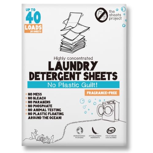 The Sheets Project Laundry Detergent Sheets - Hypoallergenic, Biodegradable, 40 Loads - 20 Sheets