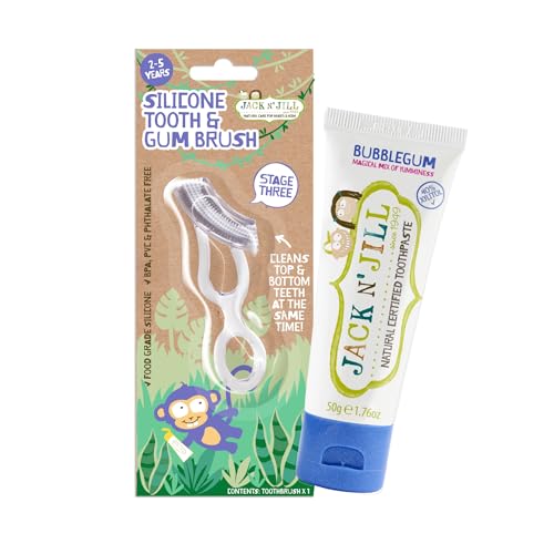 JACK N' JILL Children's Dental Care - Gentle Silicone Toothbrush & Natural Toothpaste - 2-5 Years