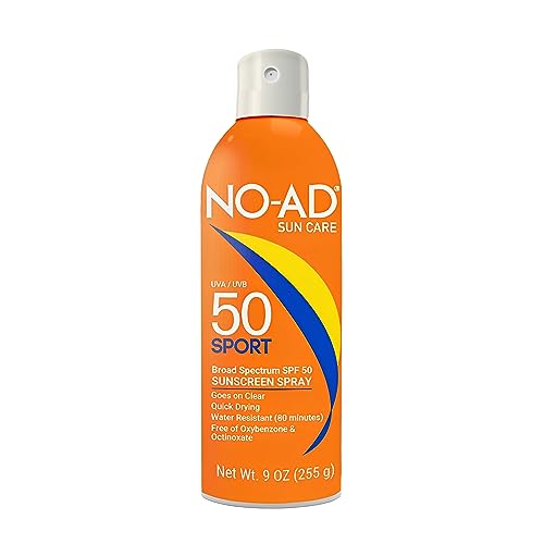 NO-AD SPORT SPF 50 Sunscreen Spray - Non-Greasy, Waterproof, Broad Spectrum - 9 oz