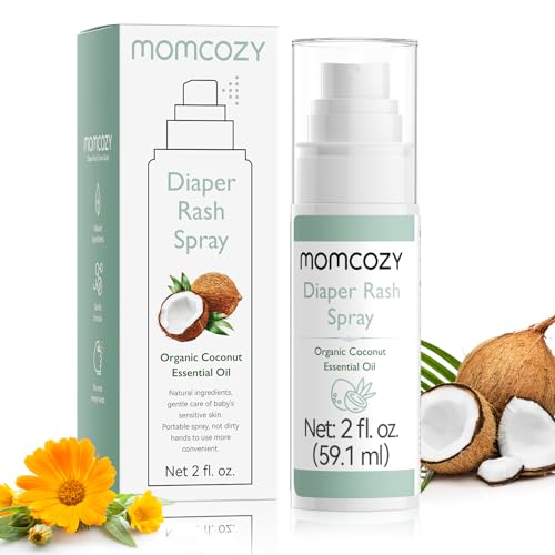 Momcozy Baby Diaper Rash Cream Spray - Natural Coconut Formula, Hypoallergenic - 200 Sprays, 2 oz