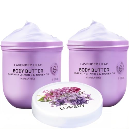 LOVERY Lavender Lilac Body Butter - Hydrating Shea Cream with Jojoba Oil & Vitamin E - 12 Fl Oz