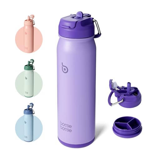 BOTTLE BOTTLE 24oz Stainless Steel Insulated Water Bottle with Straw & Pill Holder - Purple