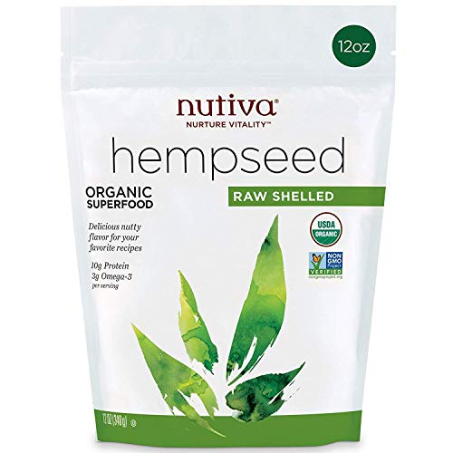 NUTIVA Organic Shelled Hempseed - 10g Protein, USDA Organic, Non-GMO - 12oz Pouch