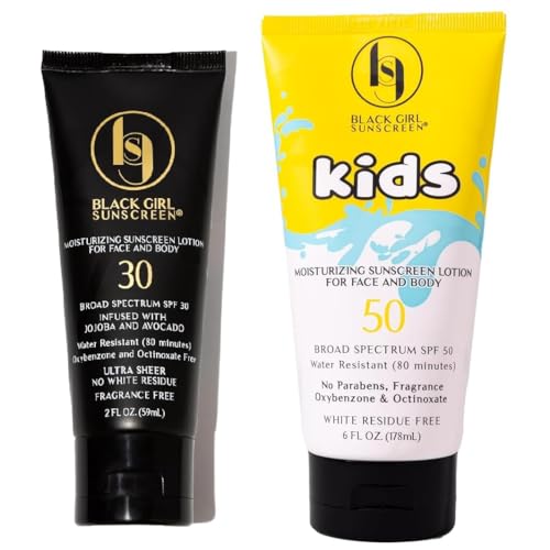 BLACK GIRL SUNSCREEN - Moisturizing SPF 30 & SPF 50 for Kids, No White Residue - 2oz & 6oz