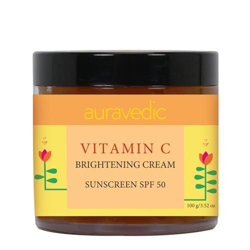 Auravedic Vitamin C Sunscreen - Reduces Sun Damage, Hydrates with Argan & Avocado Oil - 3.53 Oz