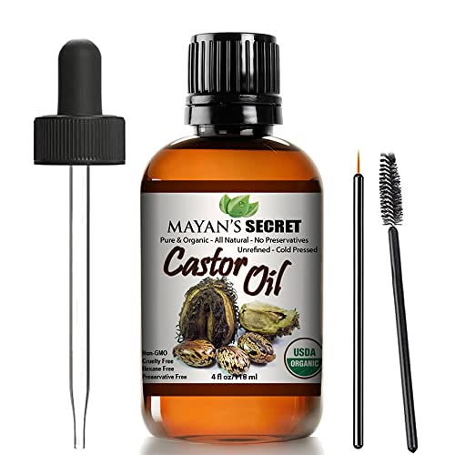 Mayan's Secret Organic Castor Oil - Nourishes, Strengthens Hair & Skin - 4oz Amber Bottle