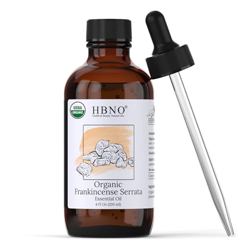 HBNO Organic Frankincense Essential Oil - USDA Certified for Skin & Aromatherapy - 4 fl oz