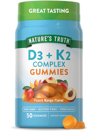 Nature's Truth Vitamin D3 + K2 Gummies - Supports Bone Health, Vegetarian, Non-GMO - 50 Count