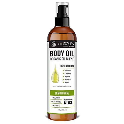 pureSCRUBS Body Oil Spray - Ultra Moisturizing Jojoba & Lemongrass Aroma, Organic Oils - 4oz