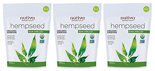 Nutiva Organic Raw Shelled Hempseed - Nutrient-Dense Omega-3s, Non-GMO, 8oz (Pack of 3)