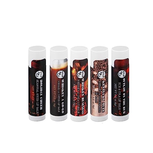 Delicious Lip Balm Variety Pack - Whiskey, Rum & Coffee Flavors, Moisturizing Treatment - 5 Count