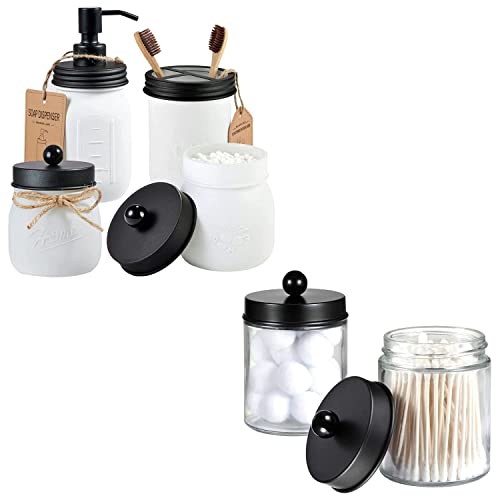 Rustic Mason Jar Bathroom Accessories Set - Durable Soap Dispenser & Organizers - 4PC