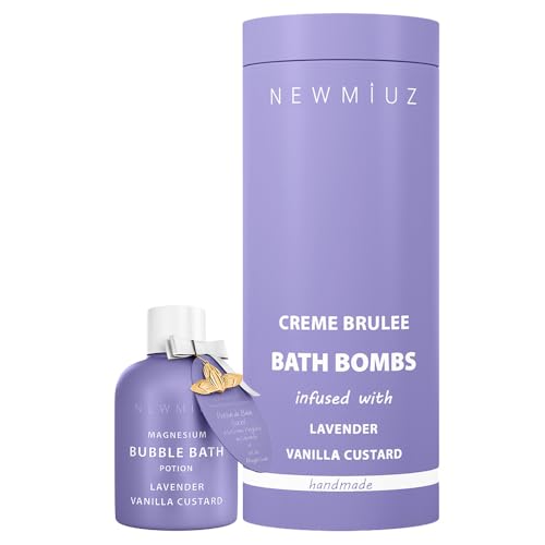 New Miuz Lavender Bath Set - Relaxing Magnesium Bubble Bath & Bath Bombs, Vegan - Pack of 2
