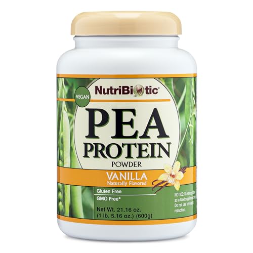 NutriBiotic Pea Protein Powder - 80% Protein, Vegan, No GMOs, Gluten-Free - Vanilla, 21 oz