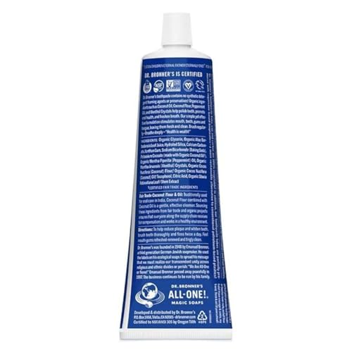 Dr. Bronner’s All-One Toothpaste - Fluoride-Free, 70% Organic, Vegan, 3-Pack Peppermint, 5oz