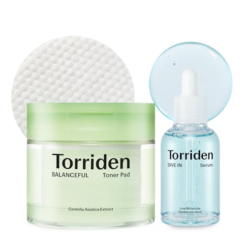 Torriden Skin Care Set - Hydrating Serum & Gentle Exfoliating Toner Pads, Vegan - 1.69oz + 60 Pads