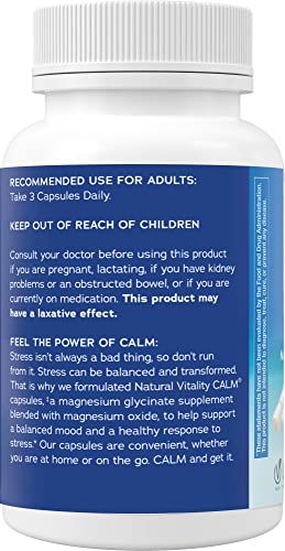 Natural Vitality Calm Magnesium Capsules - Supports Bone, Muscle & Heart Health - 180ct