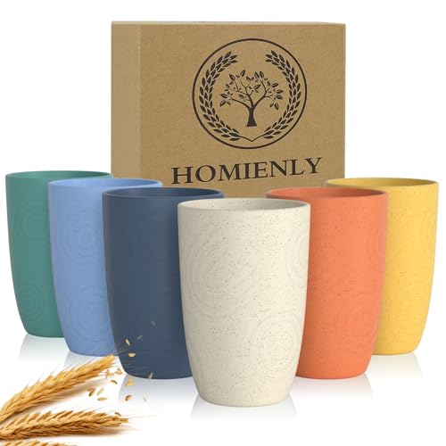 Homienly Drinking Glasses - Unbreakable, BPA-Free Wheat Straw Cups, Set of 6 - 12oz