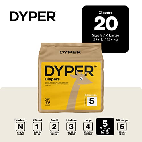 DYPER Size 5 Bamboo Baby Diapers - Soft, Hypoallergenic, Safe for Sensitive Skin - 20ct + 96 Wipes