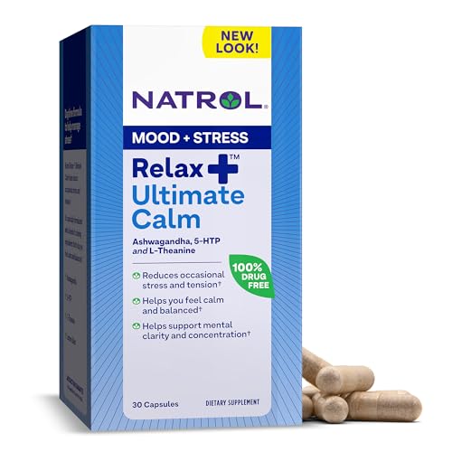 Natrol Relax+ Ultimate Calm - Reduces Stress & Tension with Ashwagandha, 30 Capsules