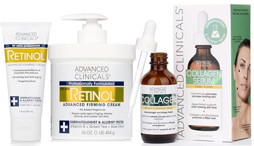 Advanced Clinicals Skin Care Set - Anti-Aging Retinol & Collagen Boost, Hydrating Formula - 3pcs