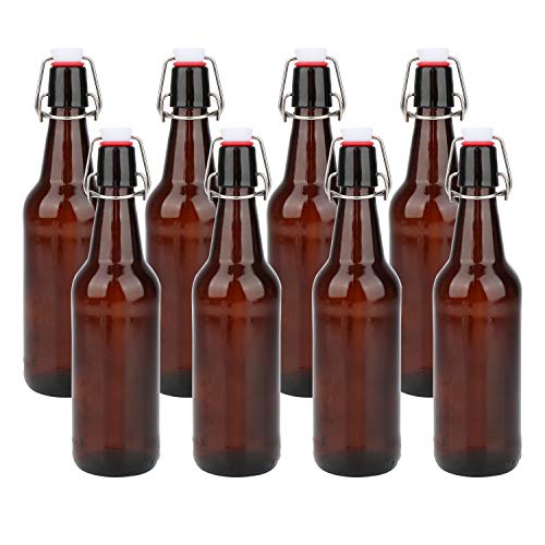 Maredash Amber Glass Bottles - Food Safe, Leak-Free, Durable for Home Brewing - 16oz, 8 Pack