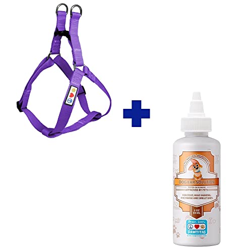 Pawtitas Pet Care Bundle - Durable Small Dog Harness & 100% Natural Ear Cleaner - Purple