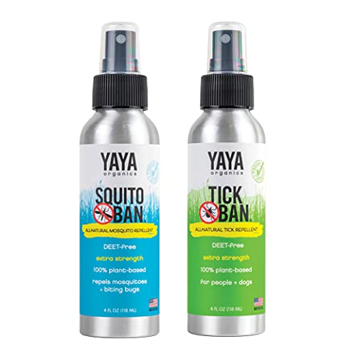 YAYA Organics Tick Ban + Squito Ban Duo Pack - Natural Tick & Mosquito Spray, 2 Pack of 4oz