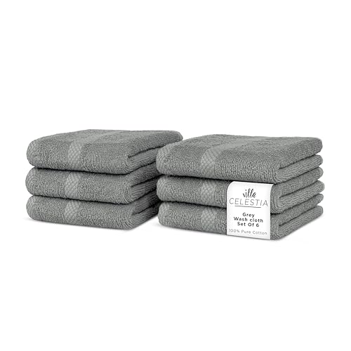 Villa Celestia 100% Cotton Washcloths - Soft, Absorbent, OEKO-TEX Certified - Set of 6, 12x12 inches