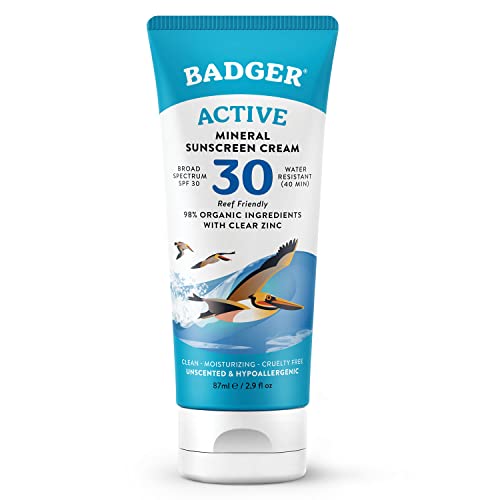 Badger Mineral Sunscreen SPF 30 - Zinc Oxide Protection, 98% Organic, Reef Safe - 2.9 fl oz