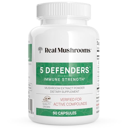 Real Mushrooms 5 Defenders Capsules - Immune & Focus Support, Organic Mushroom Extract - 90 Caps