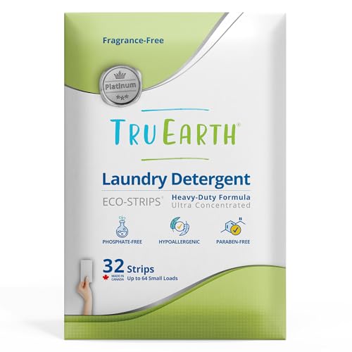 Tru Earth Platinum Laundry Detergent Sheets - Heavy Duty Cleaning, Fragrance Free - 32 Sheets