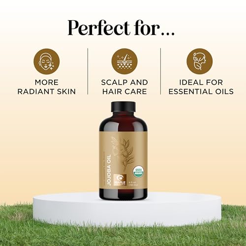 Maple Holistics Organic Jojoba Oil - Hydrating Carrier for Skin & Hair, Non-GMO - 4oz