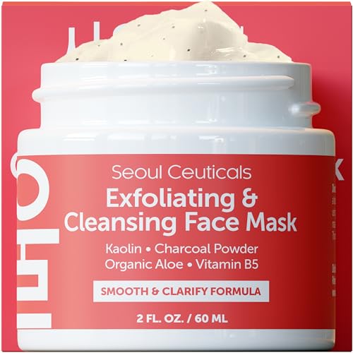 SeoulCeuticals Korean Face Mask - Exfoliating, Radiance Boosting, Vegan - Kaolin Clay + Charcoal 2oz